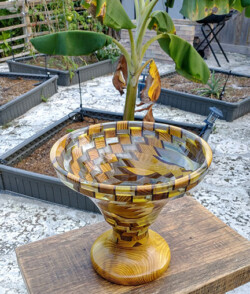 Segmented resin, orange wood and walnut planter By Jason Fort