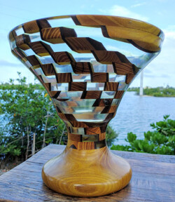 segmented resin, orange wood and walnut planter By Jason Fort